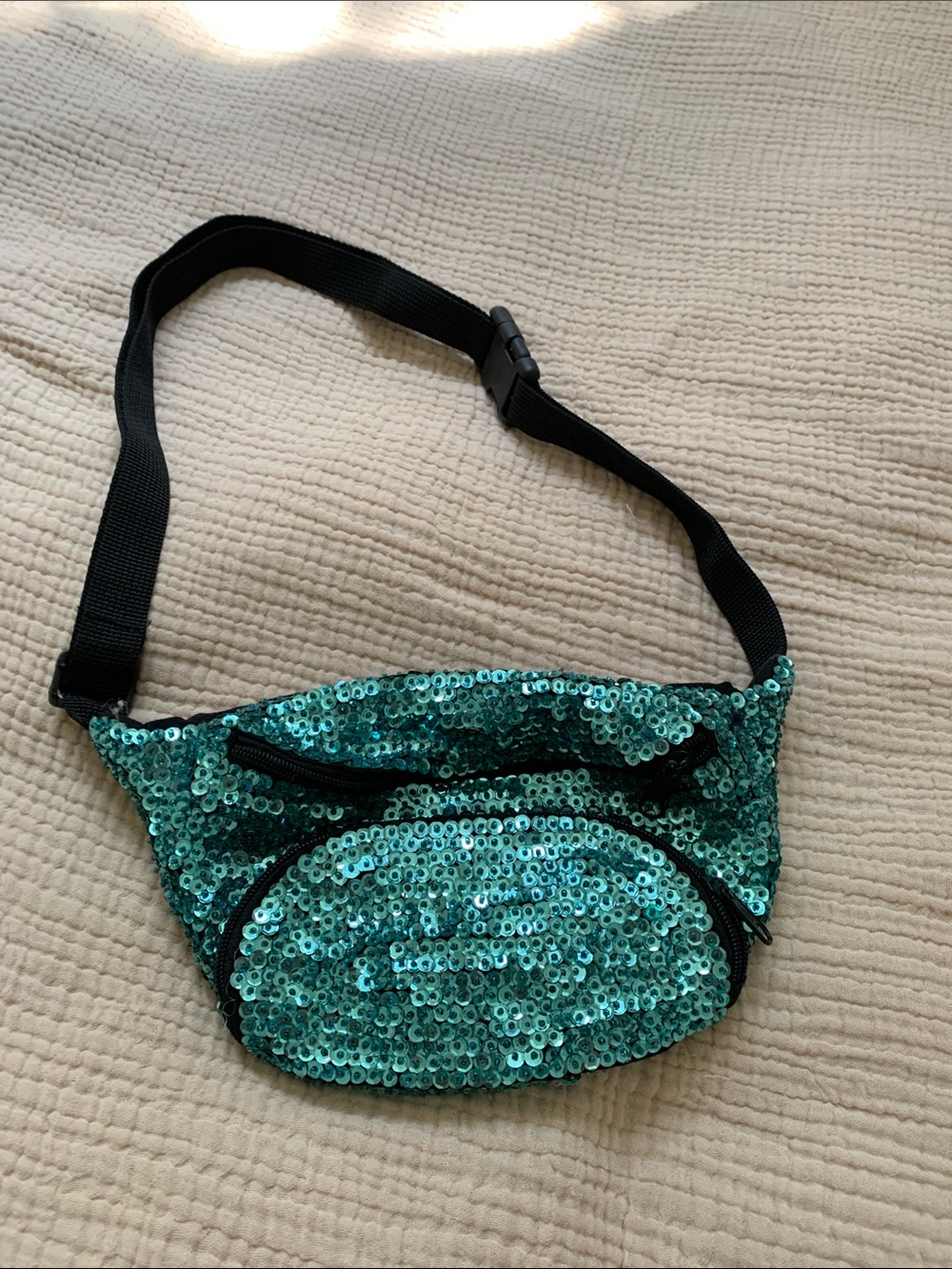 JC Sequined Teal Waist Bag - Women's Crossbody Fanny Pack